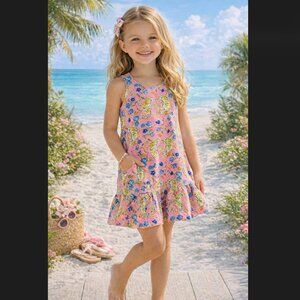 Lilly Pulitzer Girls Kristen Dress Large 8-10 Tigress Garden Pink Pockets FLAW